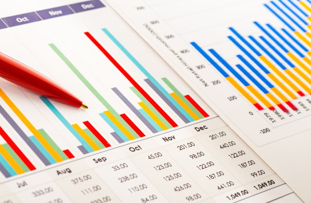 Stylo rouge gros plan sur les graphiques CA